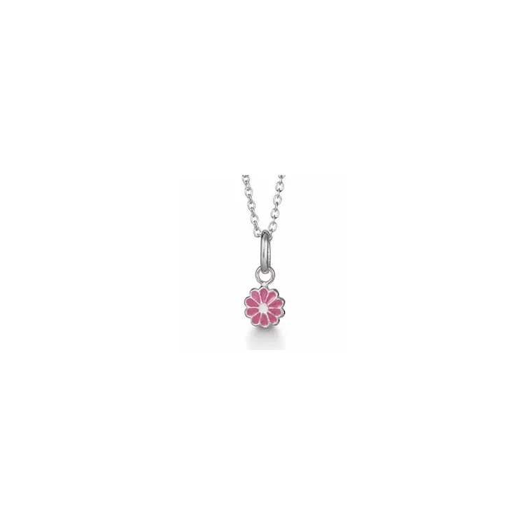 Aagaard bloem hanger met ketting in zilver roze emaille witte emaille
