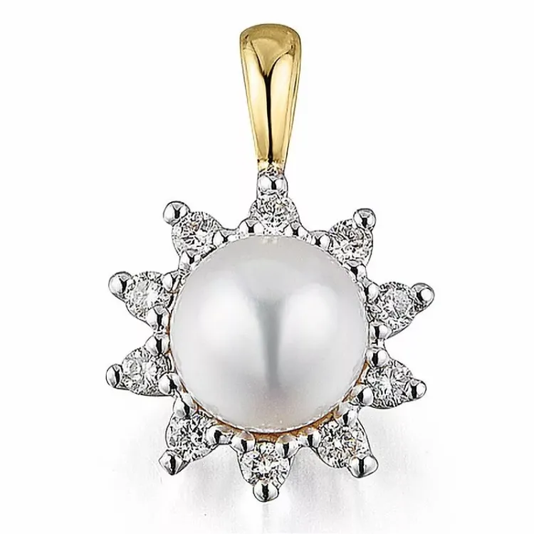 bloem diamanten hanger in 14 caraat goud-en witgoud 0,13 ct