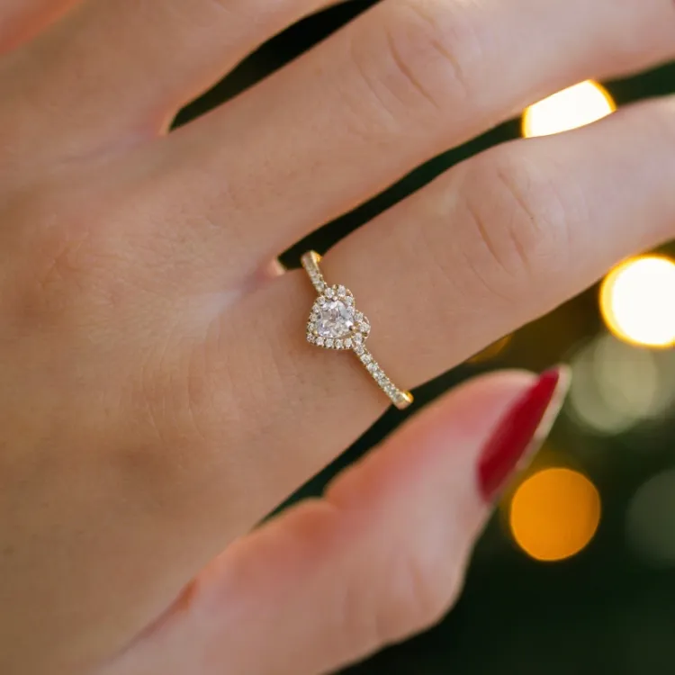 hart zirkoon gouden ring in 9 karaat goud