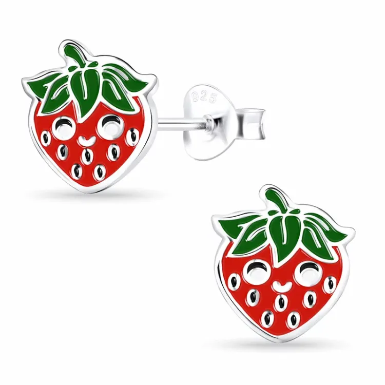 aardbei kinder oorbellen in zilver - Little Ones