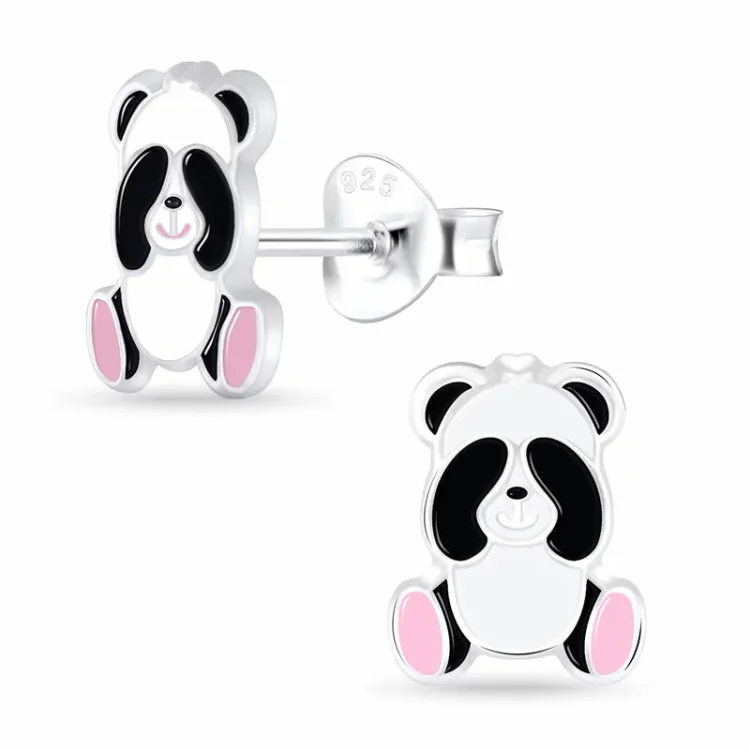 panda emaille kinder oorbellen in zilver - Little Ones