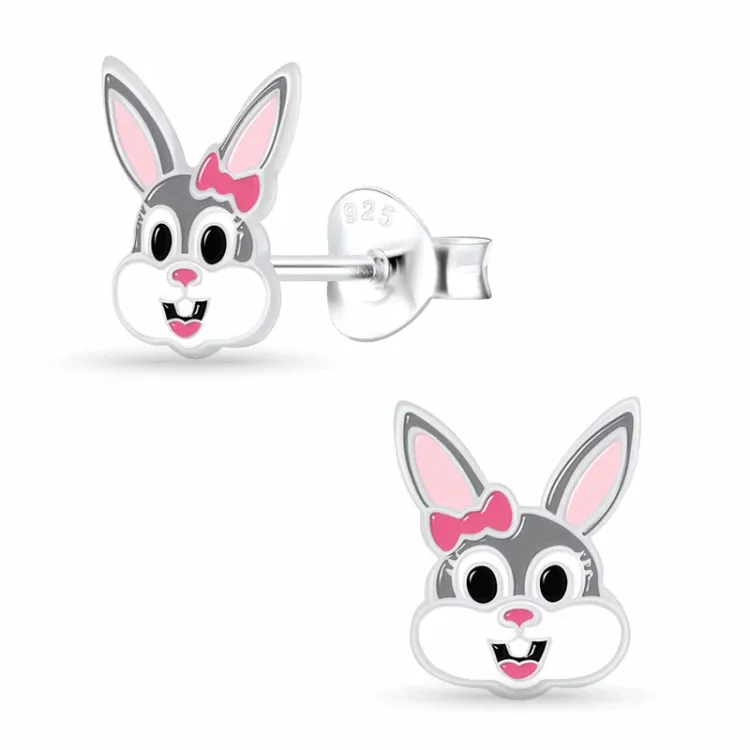 konijn kinder oorbellen in zilver - Little Ones