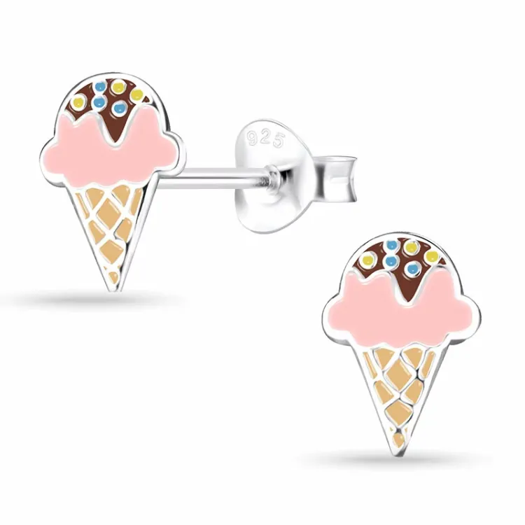 wafelijsje kinder oorbellen in zilver - Little Ones