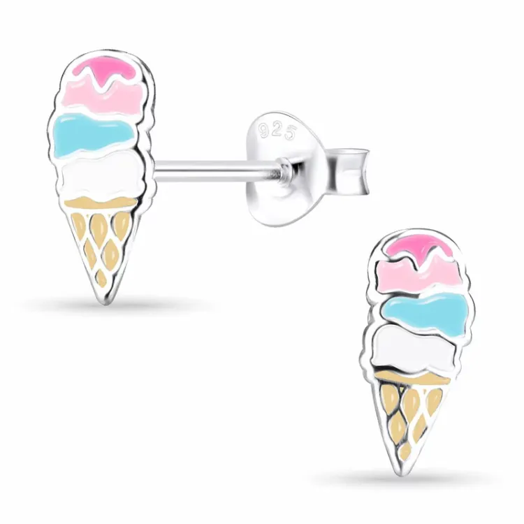 wafelijsje kinder oorbellen in zilver - Little Ones