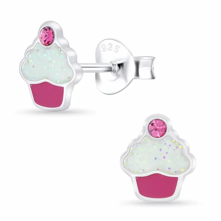 cup cake kinder oorbellen in zilver - Little Ones