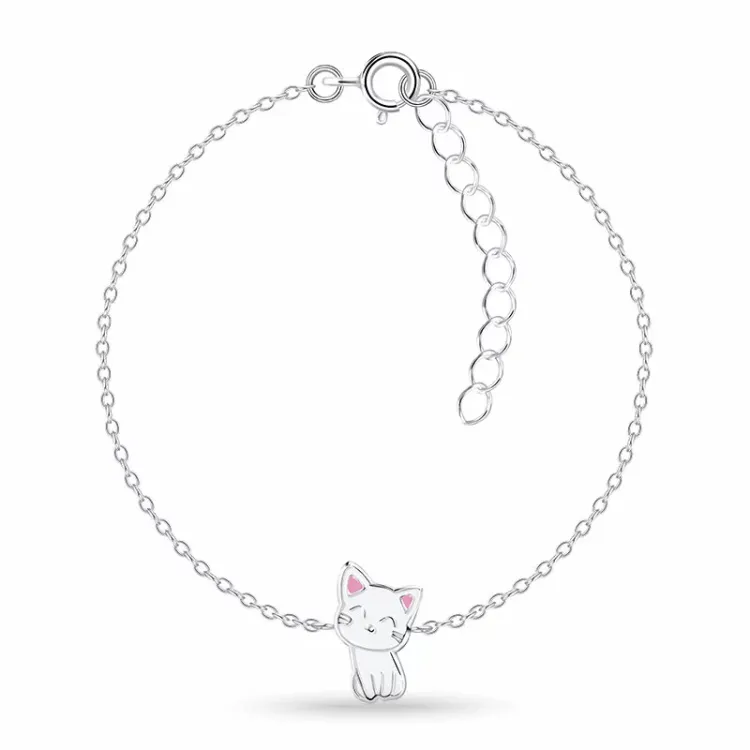 katten kinder armband in zilver met hanger in zilver - Little Ones