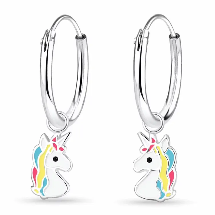 12 mm eenhoorn kinder oorbellen in zilver - Little Ones