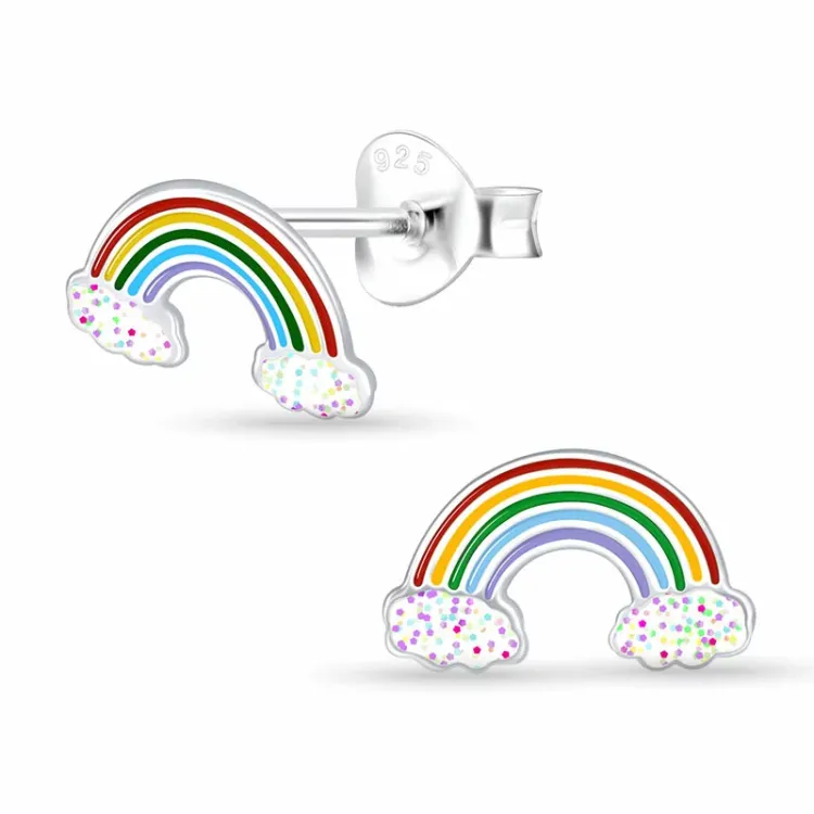 regenboog emaille kinder oorbellen in zilver - Little Ones