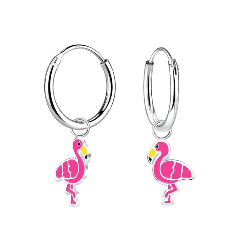 lange flamingo kinder oorbellen in zilver - Little Ones
