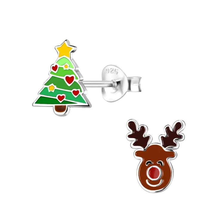 kerstmis hert emaille kinder oorbellen in zilver - Little Ones