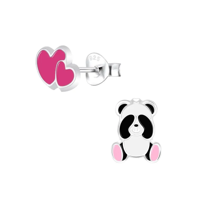 hart panda kinder oorbellen in zilver - Little Ones