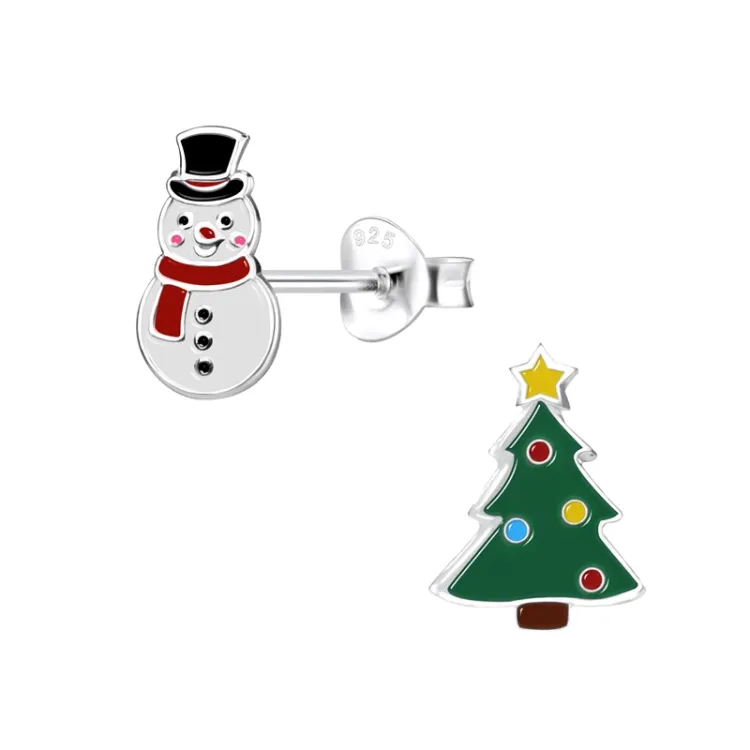 sneeuwpop emaille kinder oorbellen in zilver - Little Ones