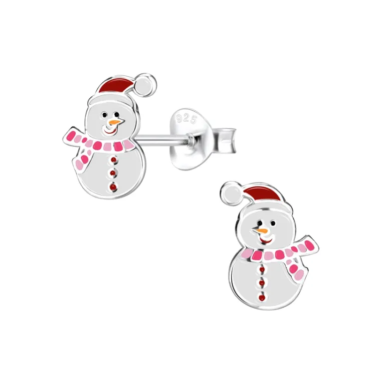 sneeuwpop emaille kinder oorbellen in zilver - Little Ones
