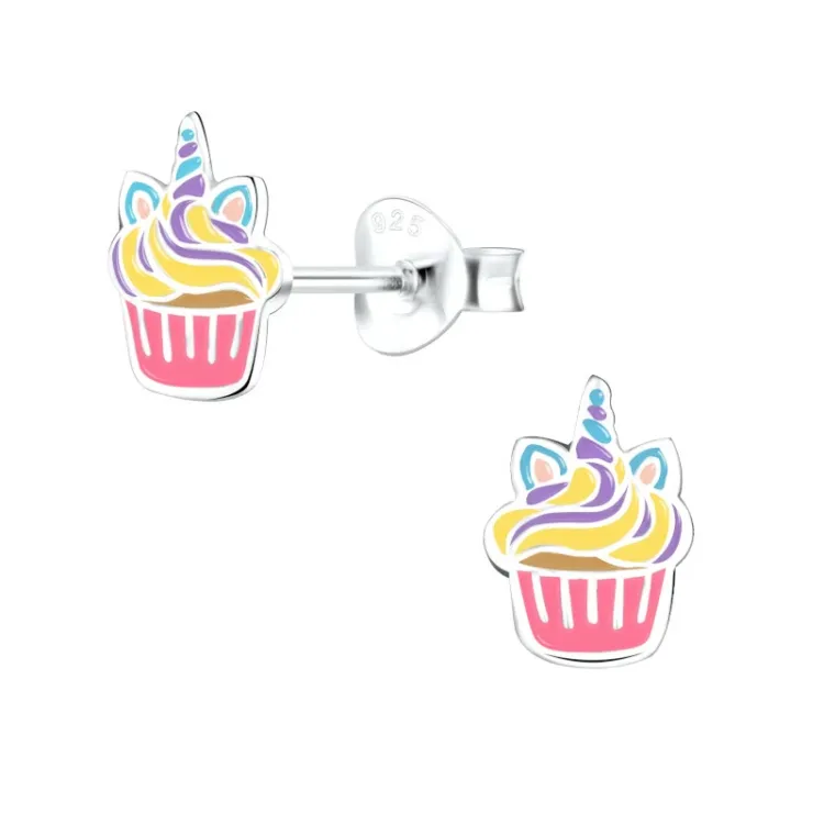 cup cake kinder oorbellen in zilver - Little Ones