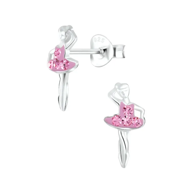 ballerina kristal kinder oorbellen in zilver - Little Ones