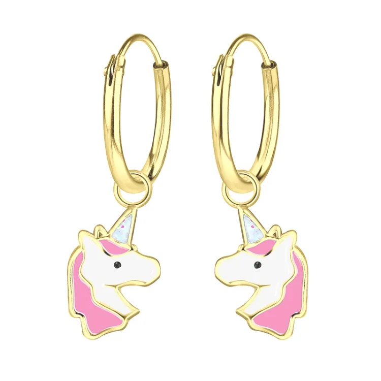 12 mm eenhoorn kinder oorbellen in verguld zilver - Little Ones
