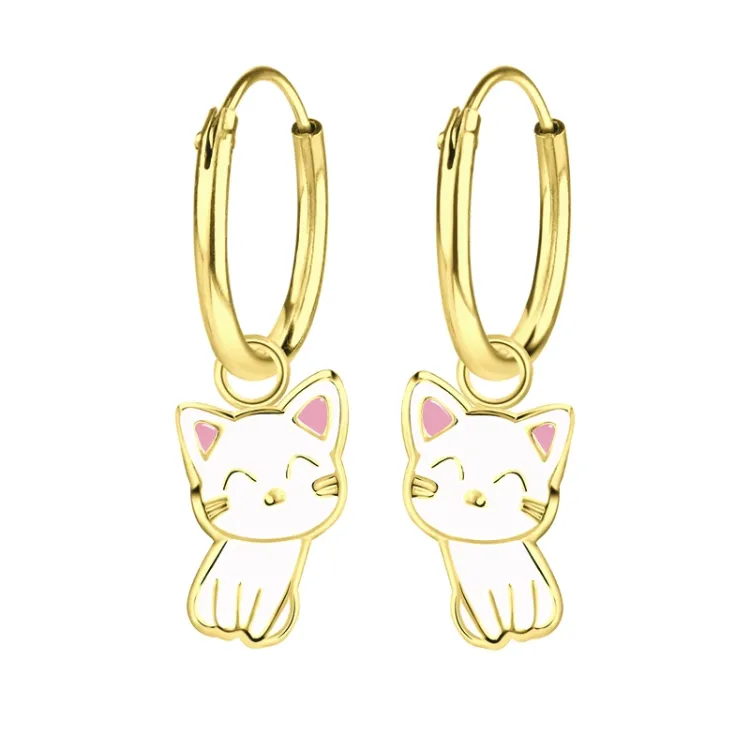 12 mm katten kinder oorbellen in verguld zilver - Little Ones