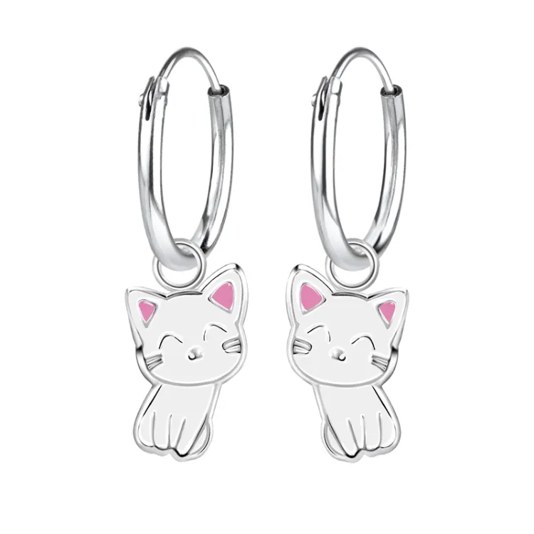 12 mm katten kinder oorbellen in zilver - Little Ones