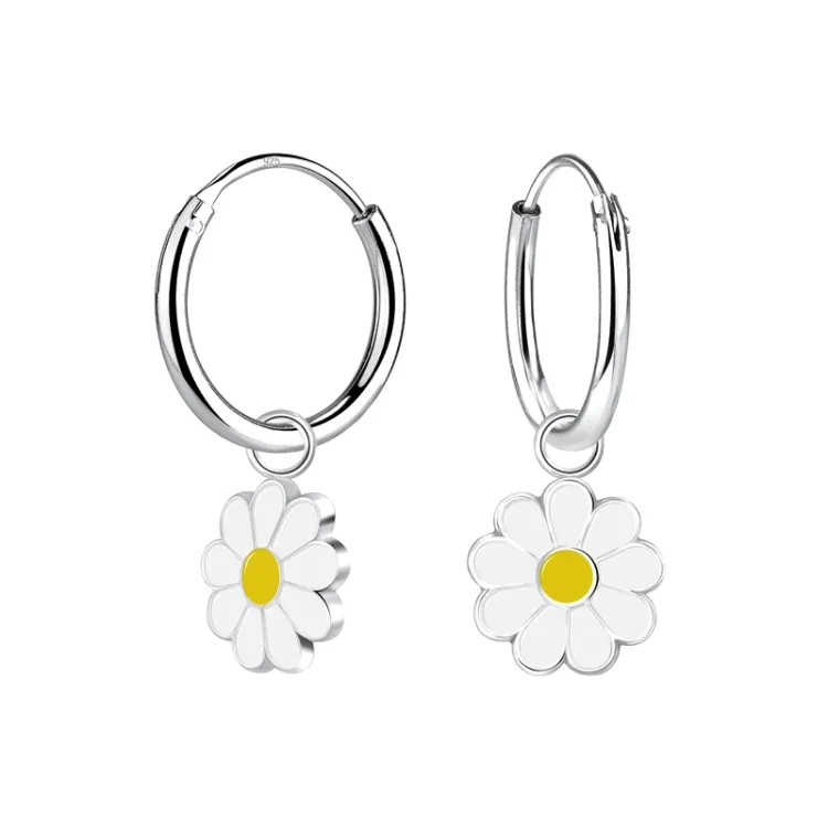 12 mm bloem witte kinder oorbellen in zilver - Little Ones