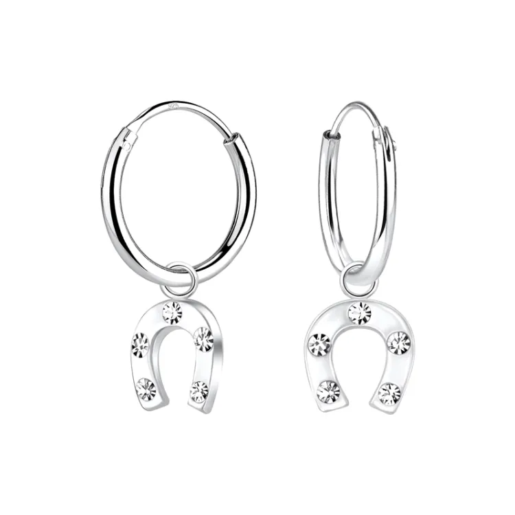 12 mm hoefijzer kristal kinder oorbellen in zilver - Little Ones