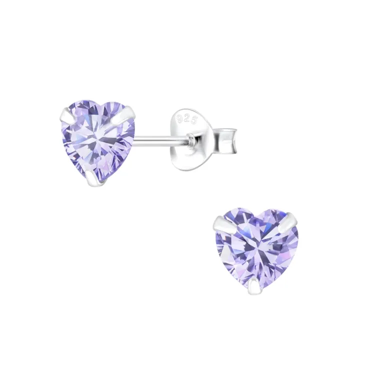 hart lavendelkleurige zirkoon oorsteker in zilver - Little Ones