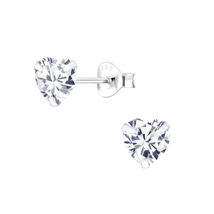 hart zirkoon oorsteker in zilver - Little Ones