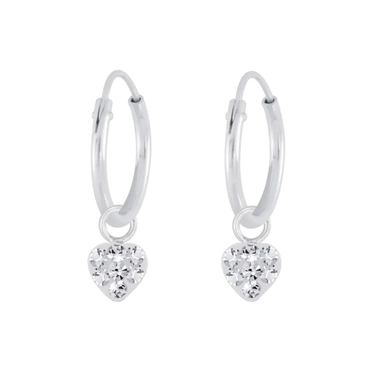 12 mm hart witte kristal creool in zilver - Little Ones