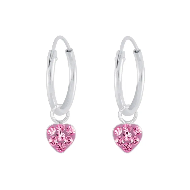 12 mm hart roze kristal creool in zilver - Little Ones