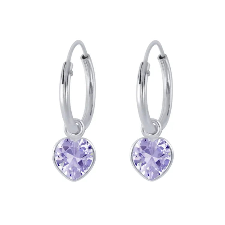 12 mm lavendelkleurige zirkoon creool in zilver - Little Ones