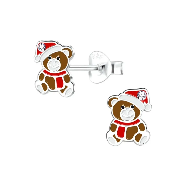 teddybeer kinder oorbellen in zilver - Little Ones