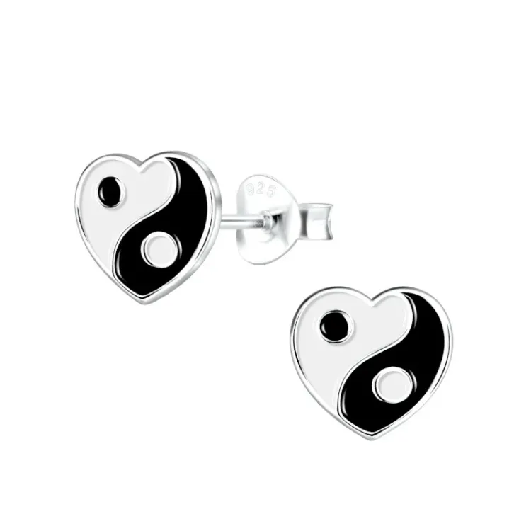 hart yin yang kinder oorbellen in zilver - Little Ones