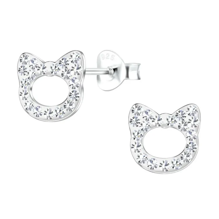 katten kristal kinder oorbellen in zilver - Little Ones
