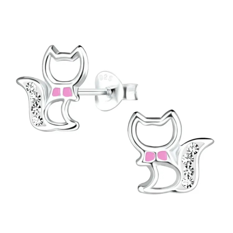 katten kristal kinder oorbellen in zilver - Little Ones