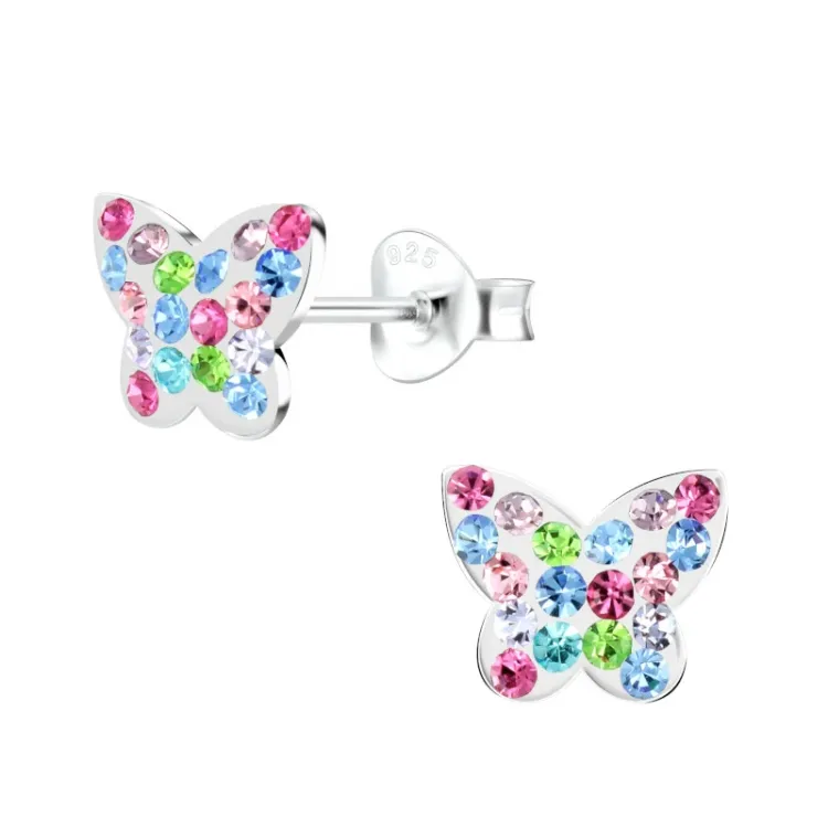 vlinder kristal kinder oorbellen in zilver - Little Ones
