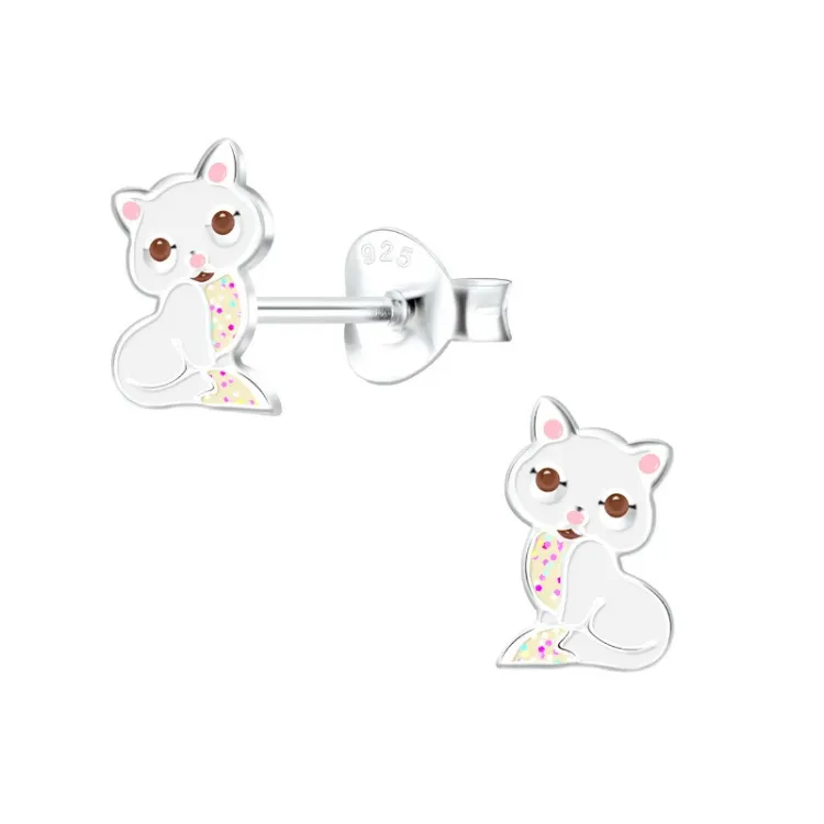 katten kinder oorbellen in zilver - Little Ones