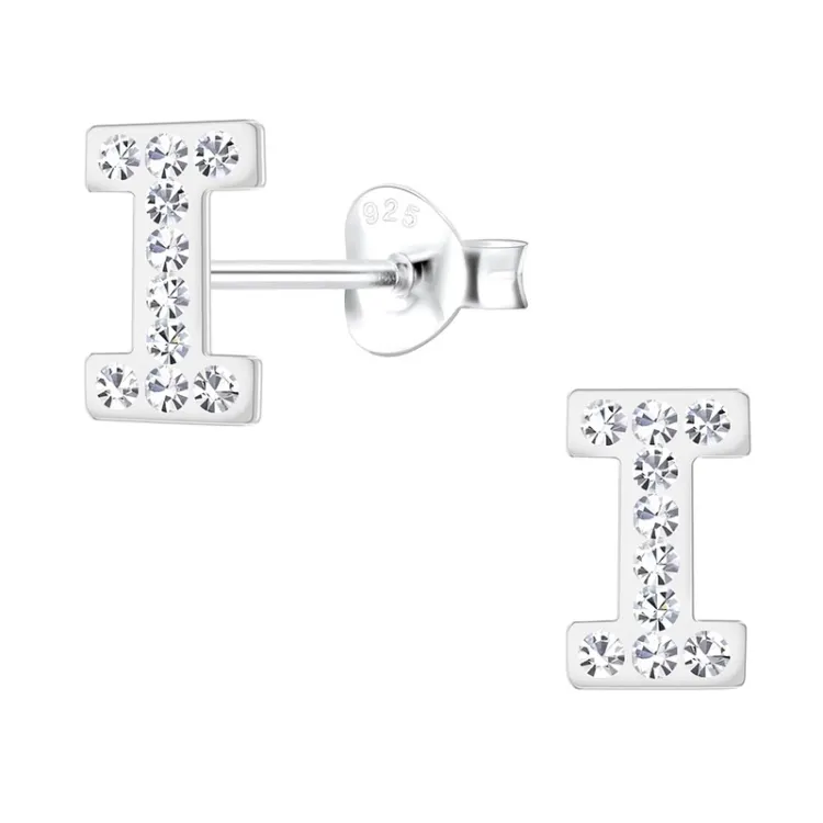 letter i kristal oorbellen in zilver - My Letter
