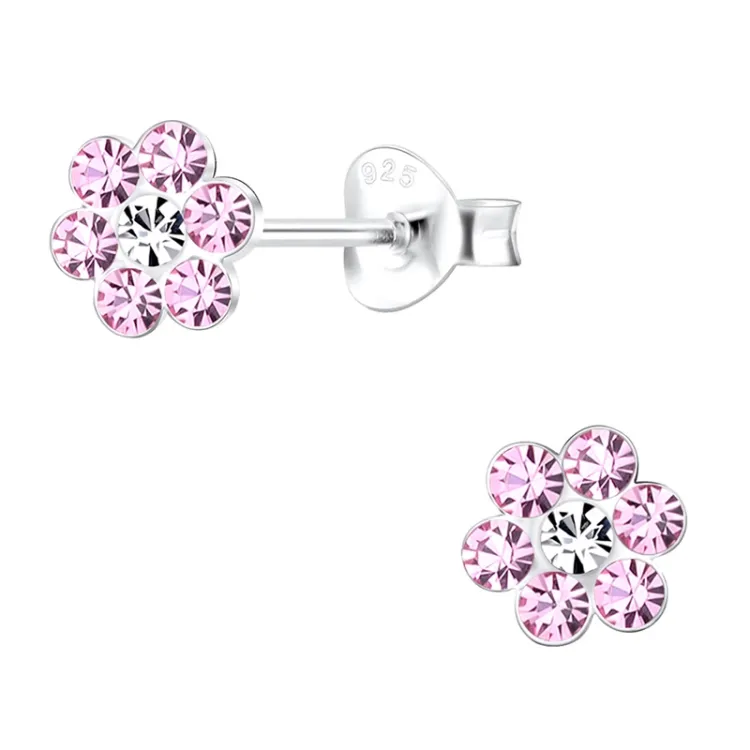 bloem roze kinder oorbellen in zilver - Little Ones