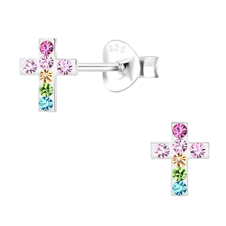 kruis kinder oorbellen in zilver - Little Ones