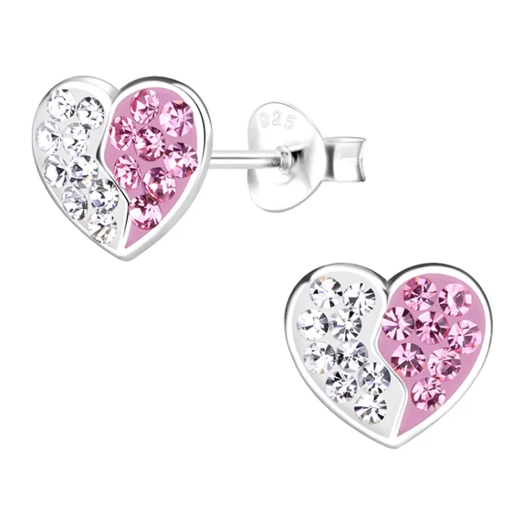 hart roze kinder oorbellen in zilver - Little Ones