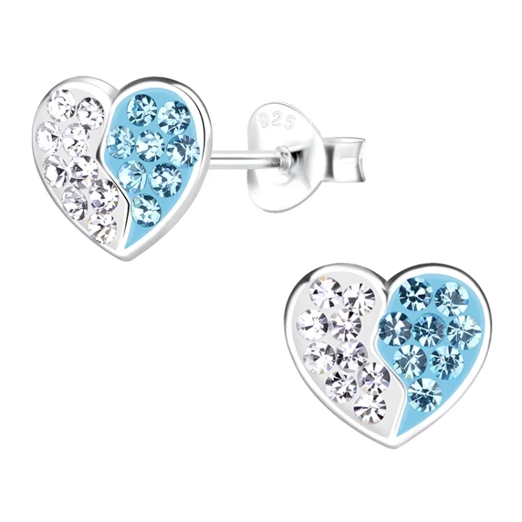 hart blauwe kinder oorbellen in zilver - Little Ones