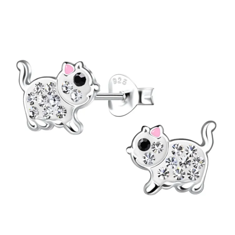 katten kinder oorbellen in zilver - Little Ones