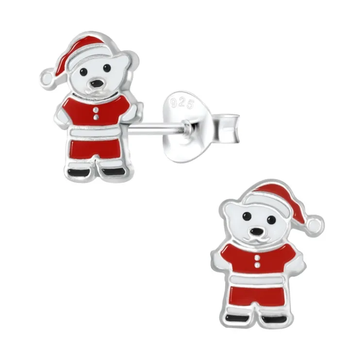 teddybeer kinder oorbellen in zilver - Little Ones