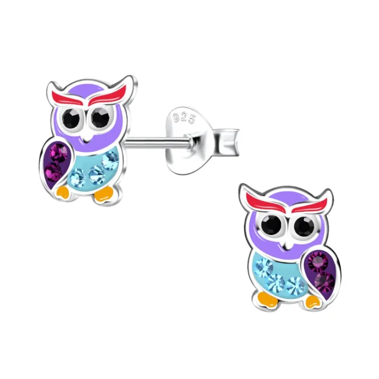 uil multikleurige kinder oorbellen in zilver - Little Ones