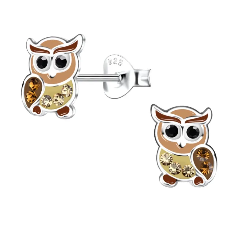 uil bruine kinder oorbellen in zilver - Little Ones