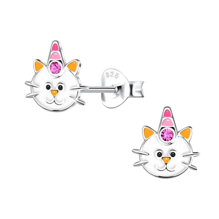 katten kinder oorbellen in zilver - Little Ones