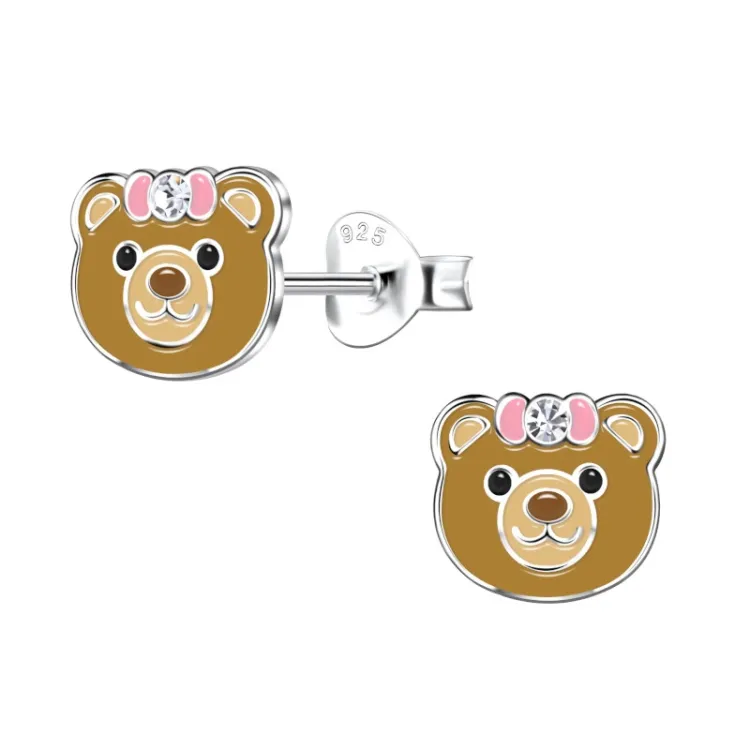 teddybeer kinder oorbellen in zilver - Little Ones