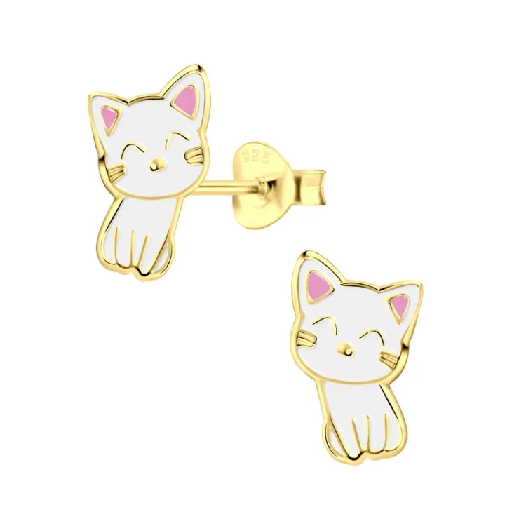 katten kinder oorbellen in verguld zilver - Little Ones