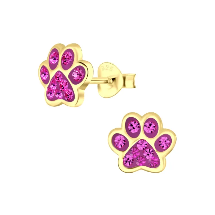 poot pink kristal kinder oorbellen in verguld zilver - Little Ones