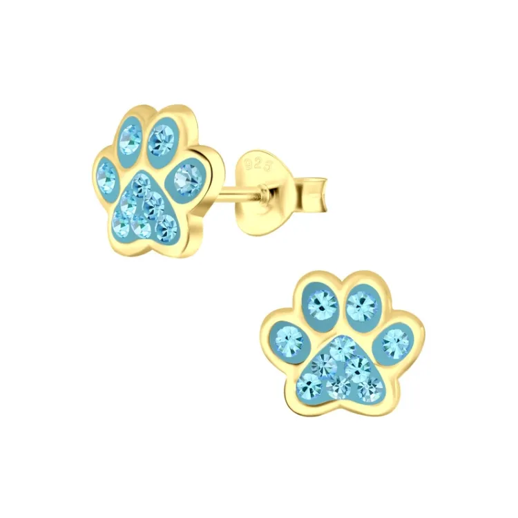 poot blauwe kristal kinder oorbellen in verguld sterlingzilver - Little Ones