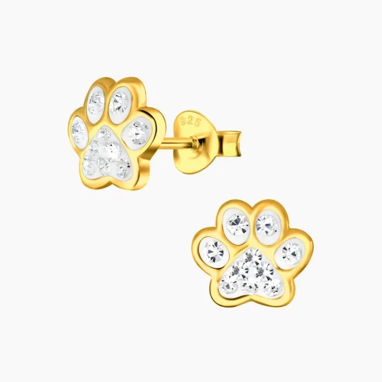 poot witte kristal kinder oorbellen in verguld zilver - Little Ones